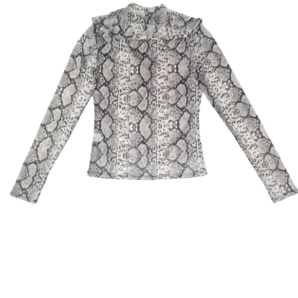 Long Sleeved Snakeskin Print Semi Sheer Top - Picture 6 of 7